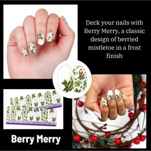 Berry Merry Holiday Nail Decals - White Base with Green & Red Mistletoe